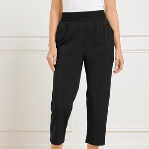 T by Talbots M Lightweight Woven Stretch Straight Leg Crop Pants Black UPF 50